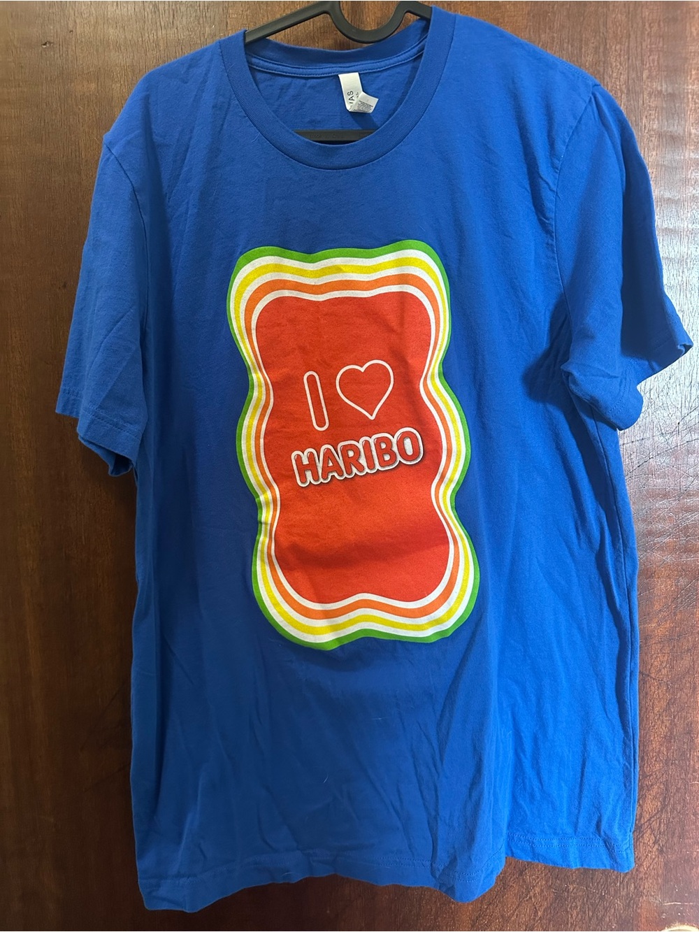 Bella Canvas Blue Short Sleeve Tee with Red Haribo Graphic